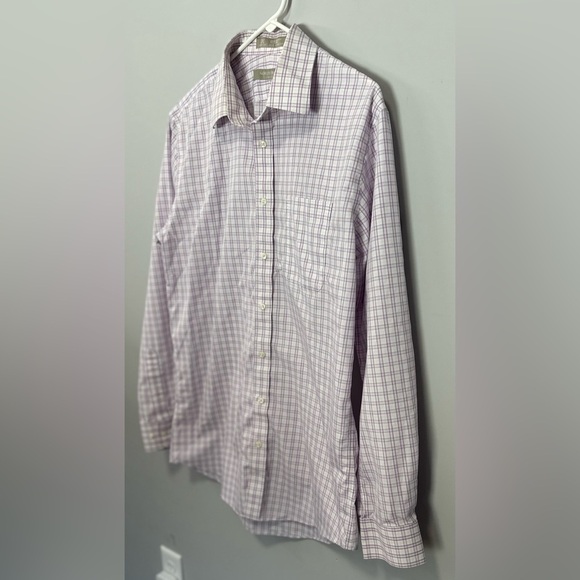 π NORDSTROM Men's Shop Non-Iron Dress Shirt - Purple Plaid (Size 16 Trim Fit)π - Picture 3 of 12